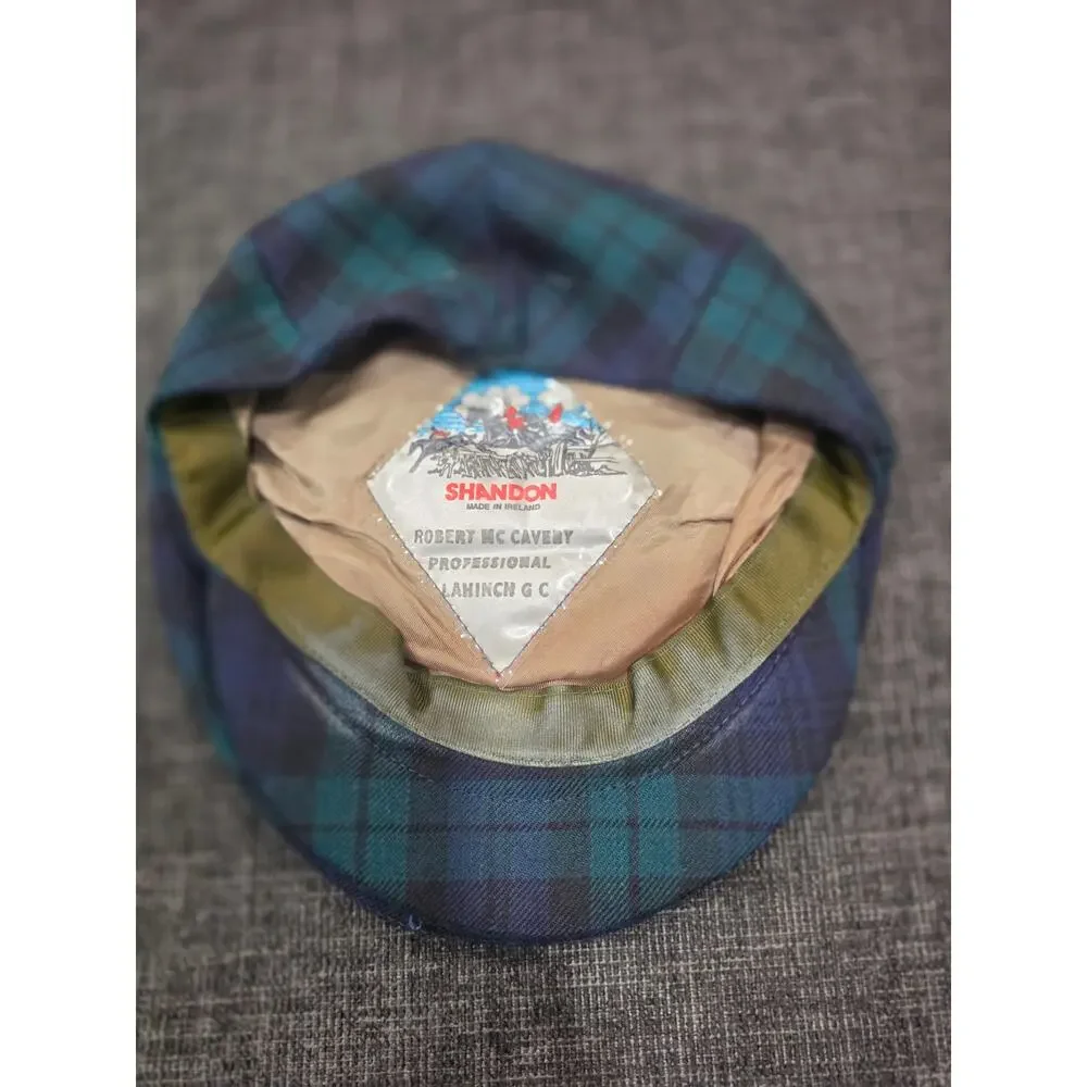 Vintage Shandon Lahinch Golf Club Ireland Flat Cap Plaid Wool Robert McCavery L
